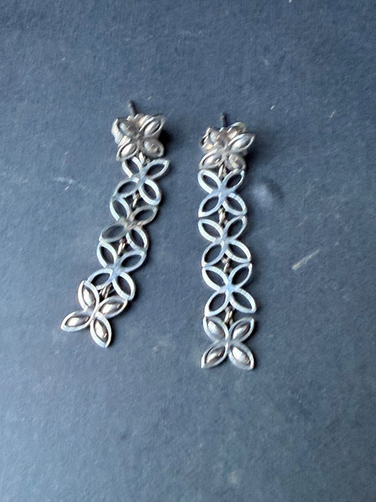 John Hardy Kawung Sterling Silver Flower Link Drop Earrings Signed JH 925 1.8"