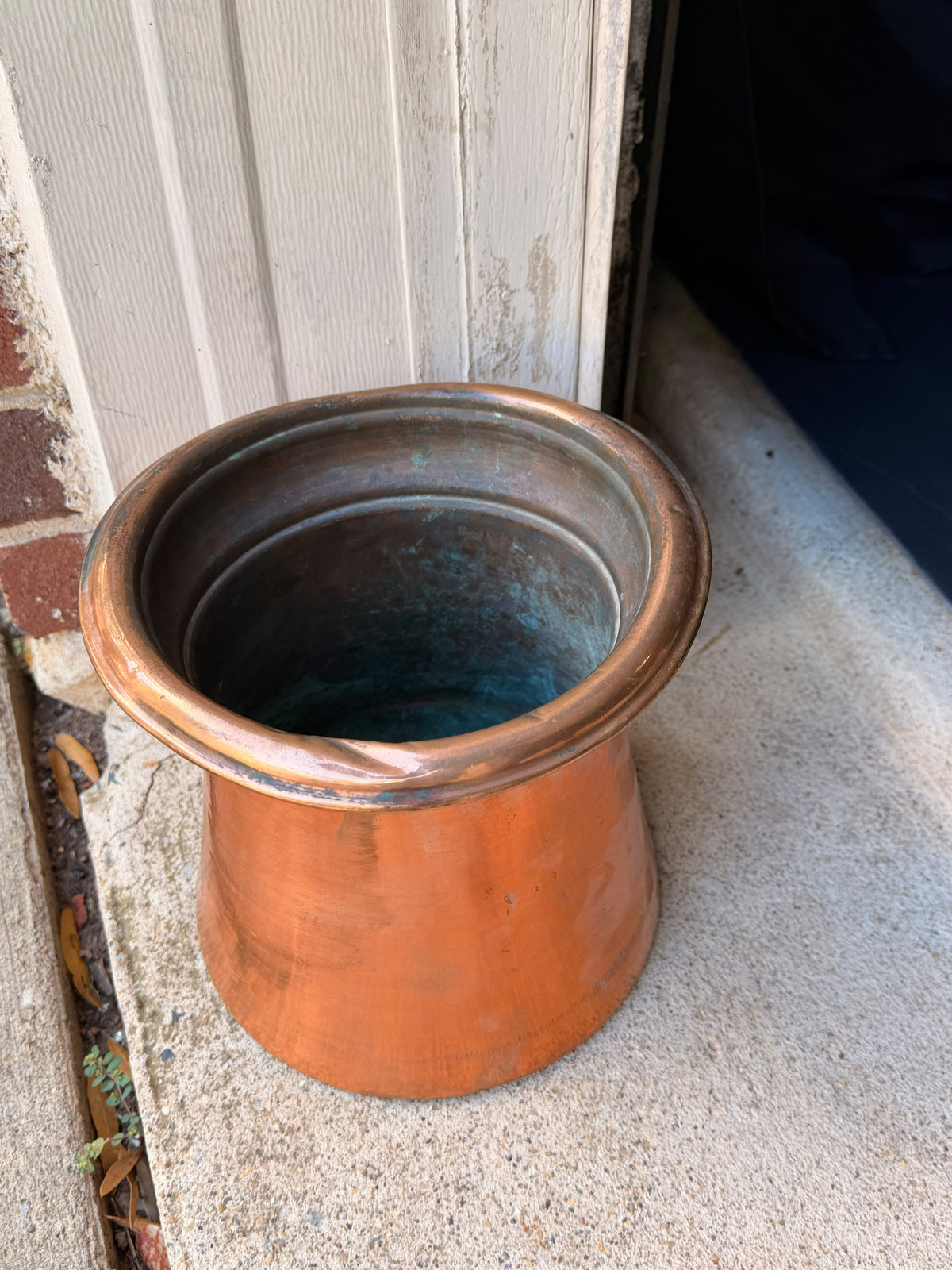 Antique Indian Tinned Copper Water Vessel Rolled Rim Pouring Lip Pot 8.5in