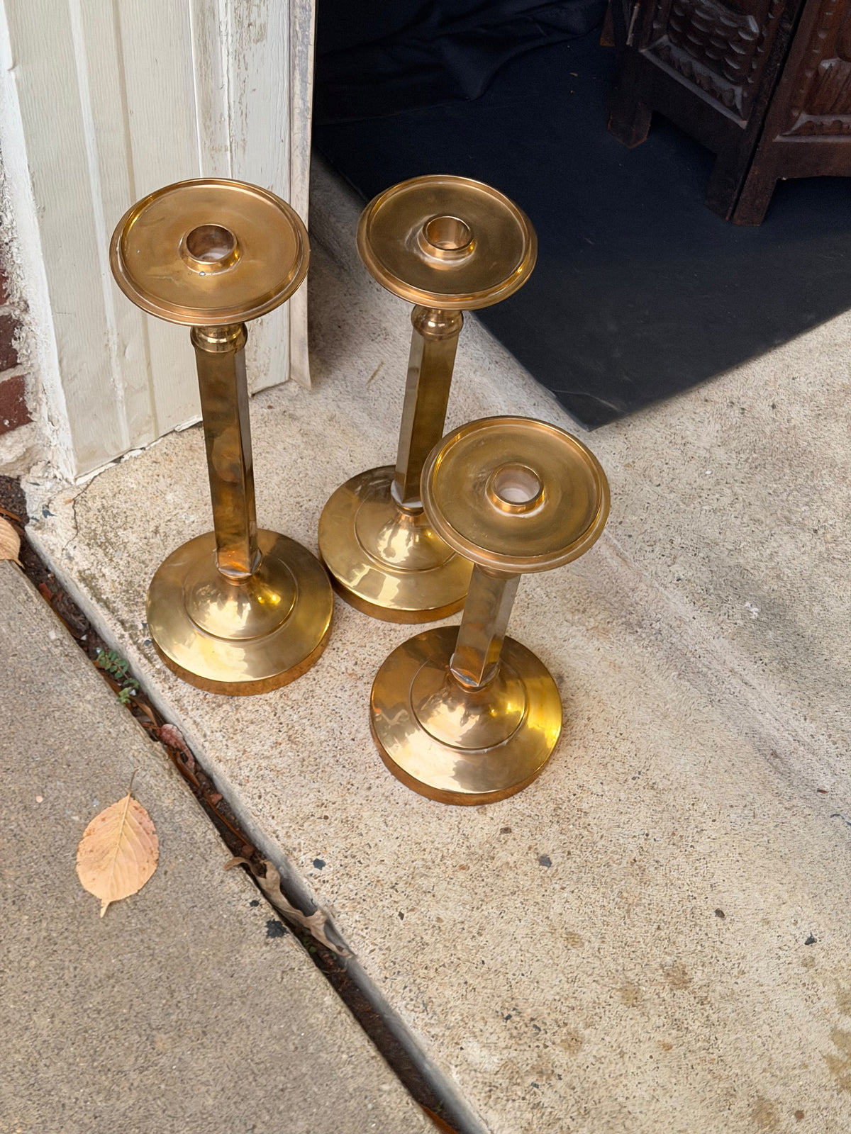 Vintage Brass Candlesticks Set of 3 Graduated Square Column 16 15 14 Inch