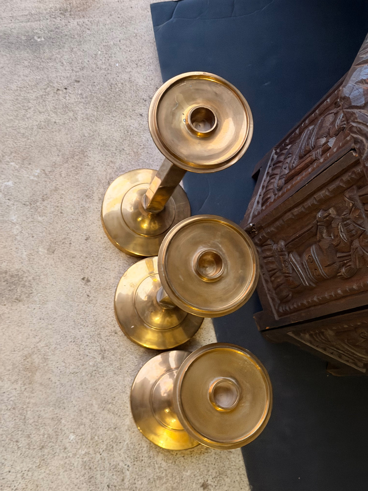 Vintage Brass Candlesticks Set of 3 Graduated Square Column 16 15 14 Inch