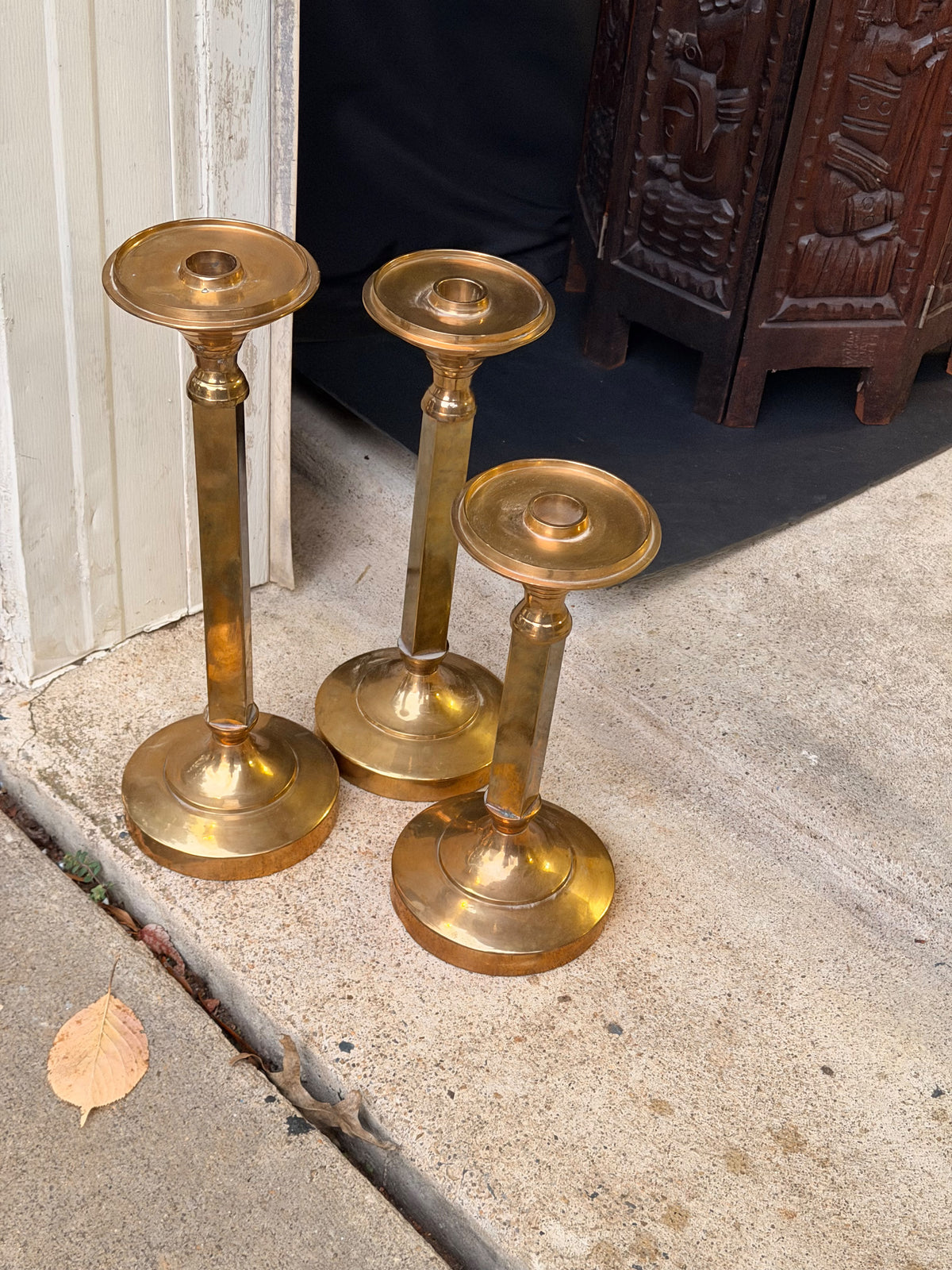 Vintage Brass Candlesticks Set of 3 Graduated Square Column 16 15 14 Inch