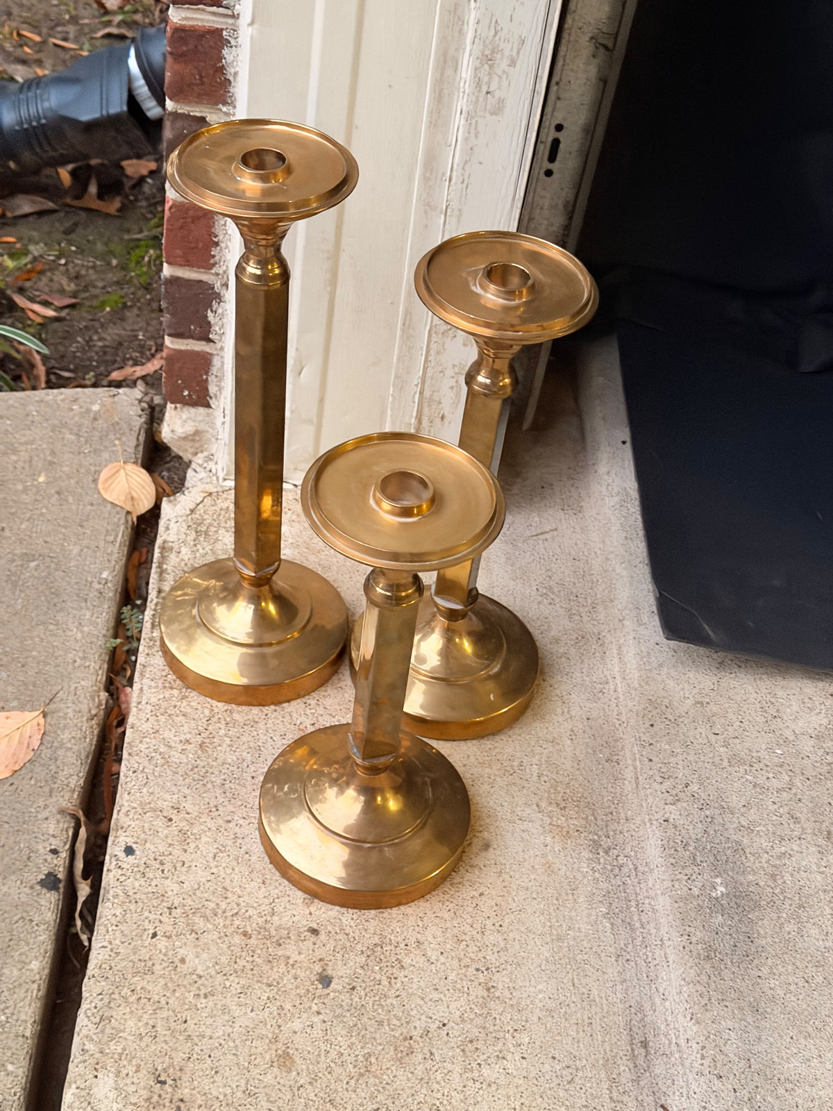 Vintage Brass Candlesticks Set of 3 Graduated Square Column 16 15 14 Inch