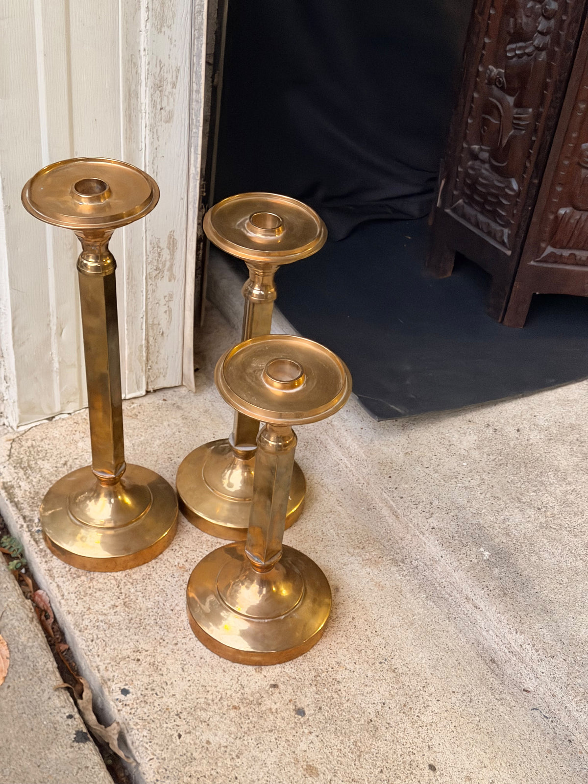Vintage Brass Candlesticks Set of 3 Graduated Square Column 16 15 14 Inch