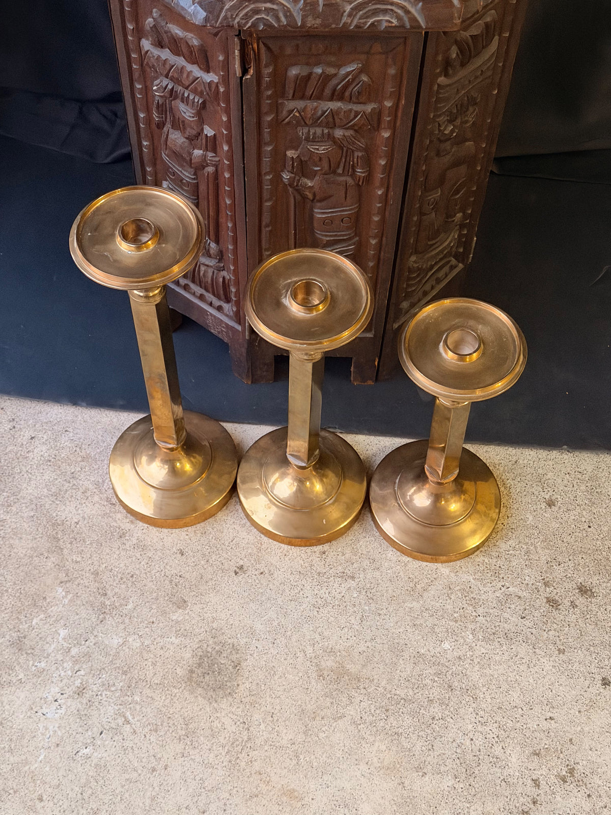 Vintage Brass Candlesticks Set of 3 Graduated Square Column 16 15 14 Inch
