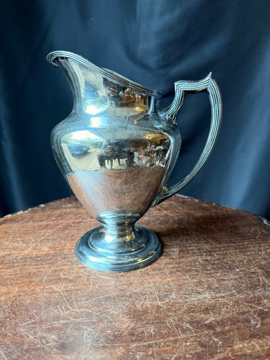 Antique Simpson Hall Miller Silverplate Footed Water Pitcher Reeded Handle 8.8"