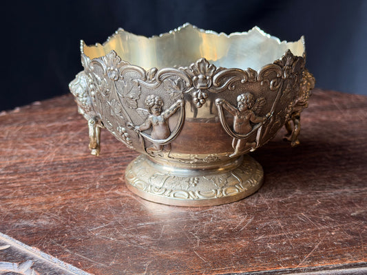 Vintage Corbell & Co Silverplate Cherub Bowl Bacchus Mask Ring Handles 5.5"