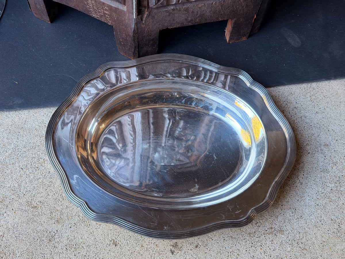 Vintage FB Rogers Sheffield Silverplate Covered Oval Entree Dish Reeded 11.3"