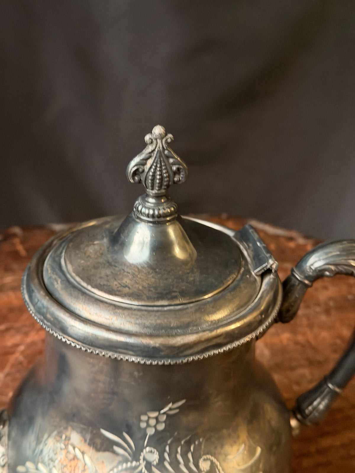 Antique Forbes Silver Co Quadruple Silverplate Teapot Engraved Floral #177 7.8"