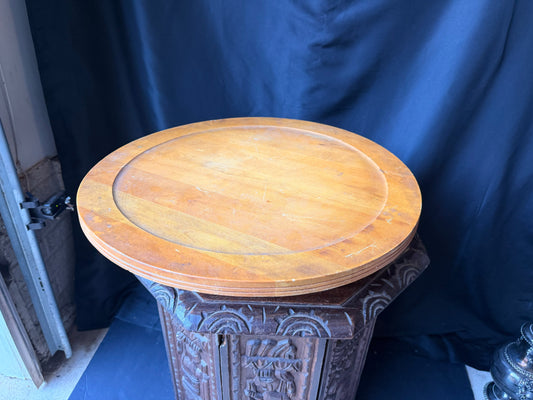 Vintage Mid Century Modern Wood Lazy Susan Turntable Bentwood Cross Base 19 In