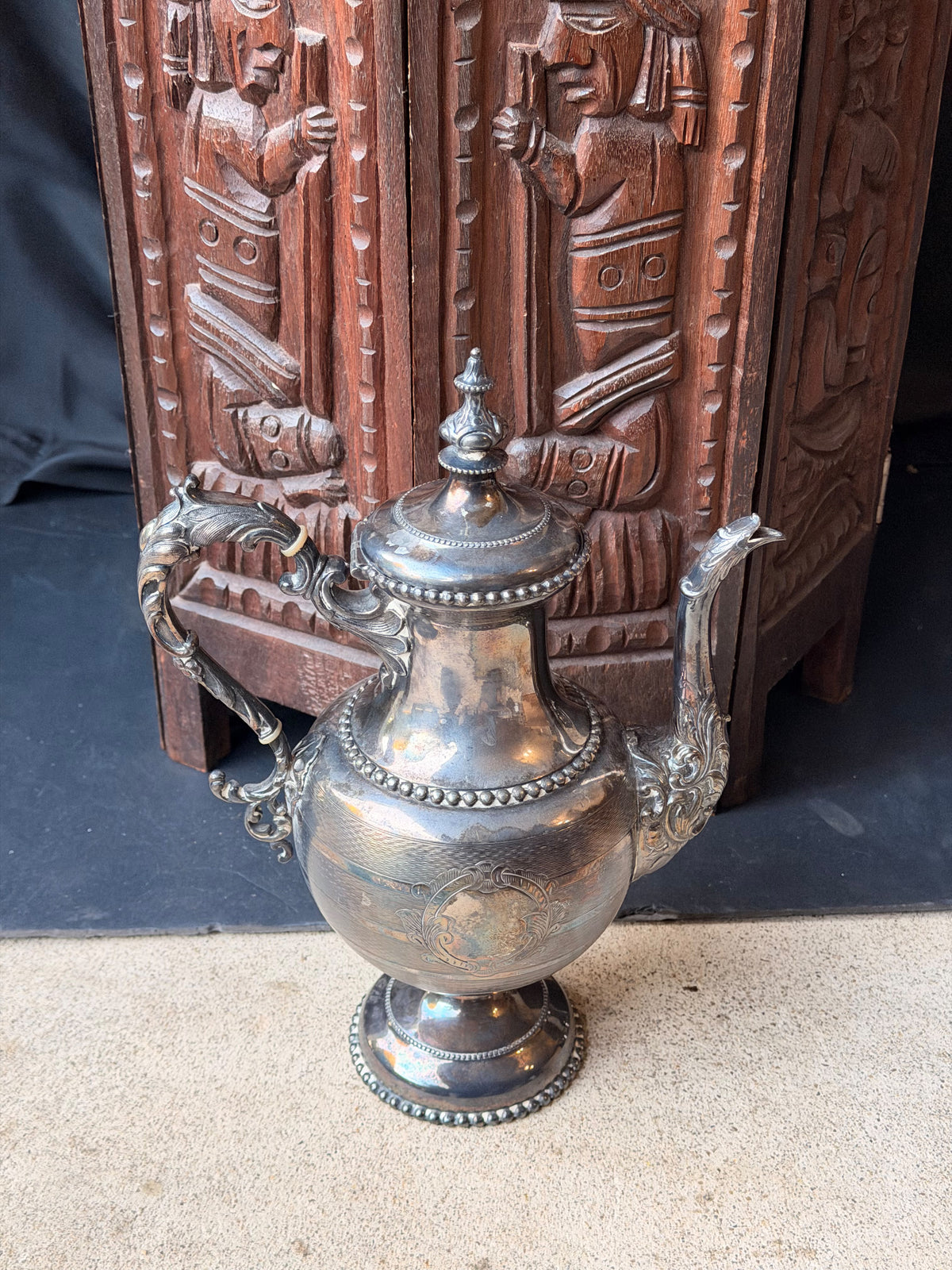 Antique Rogers Smith & Co Hartford Silverplate Coffee Pot No 1835 Engraved 12.5"