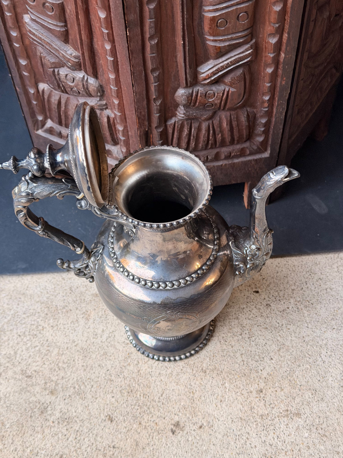 Antique Rogers Smith & Co Hartford Silverplate Coffee Pot No 1835 Engraved 12.5"