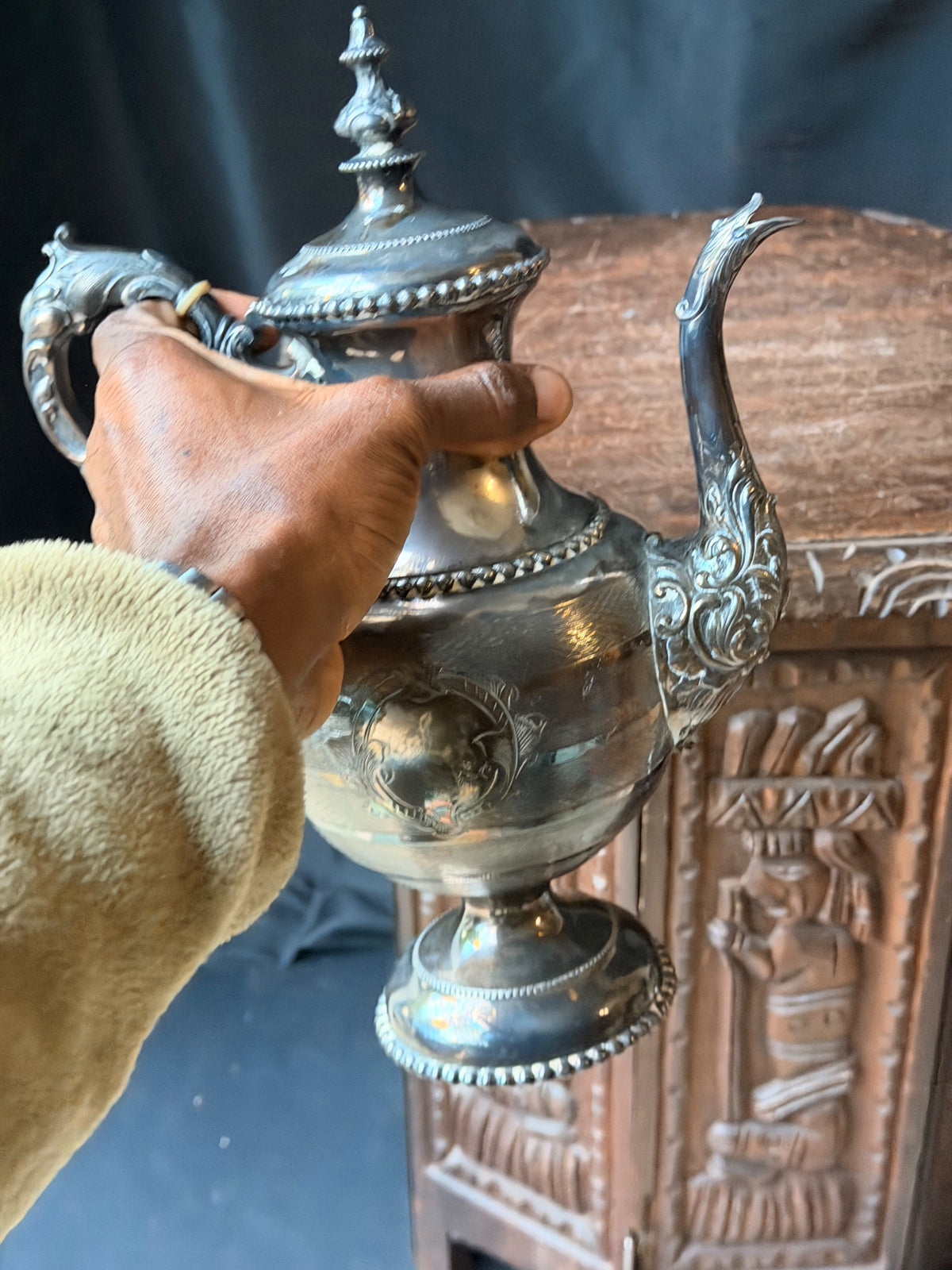 Antique Rogers Smith & Co Hartford Silverplate Coffee Pot No 1835 Engraved 12.5"