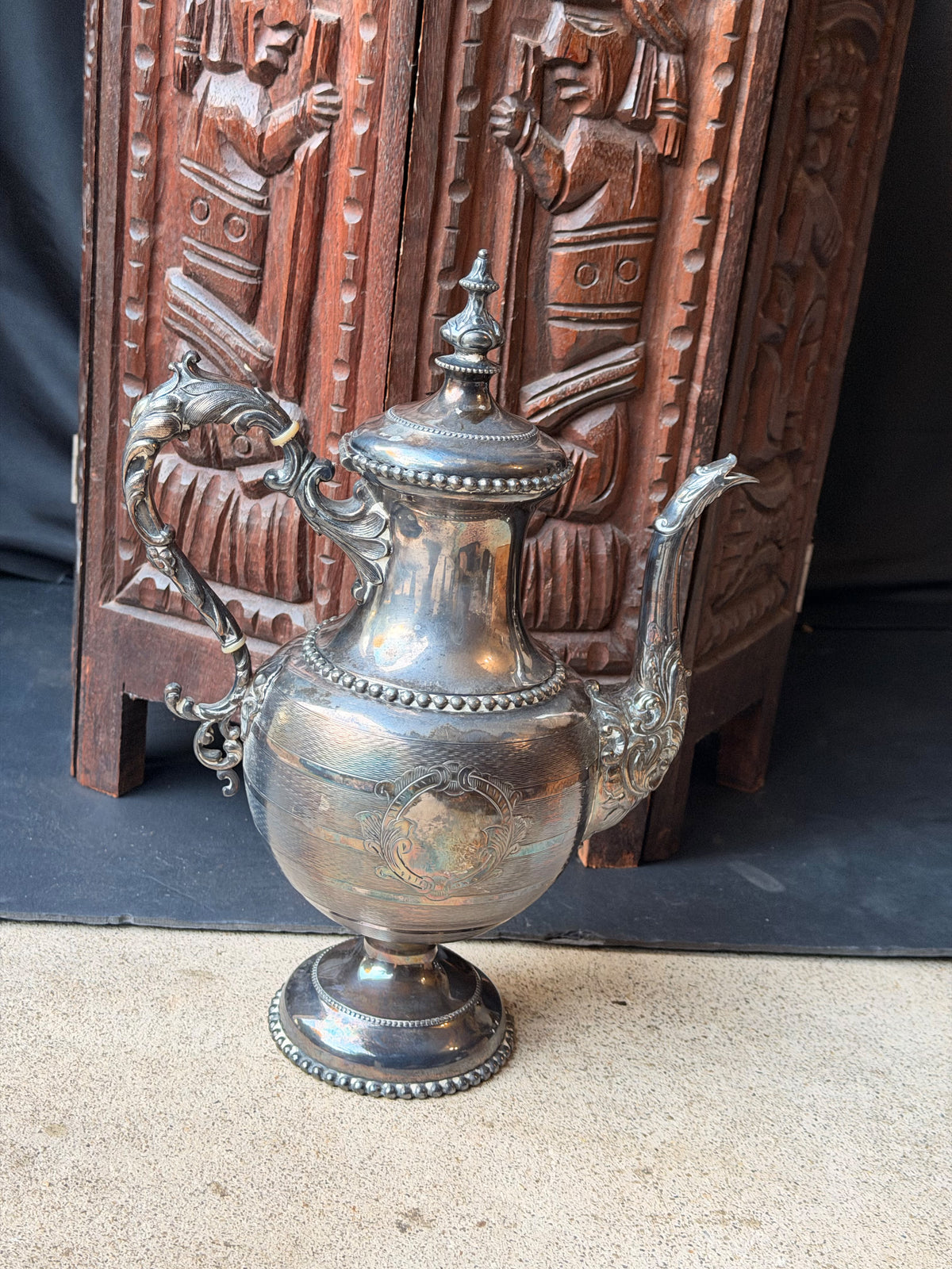 Antique Rogers Smith & Co Hartford Silverplate Coffee Pot No 1835 Engraved 12.5"