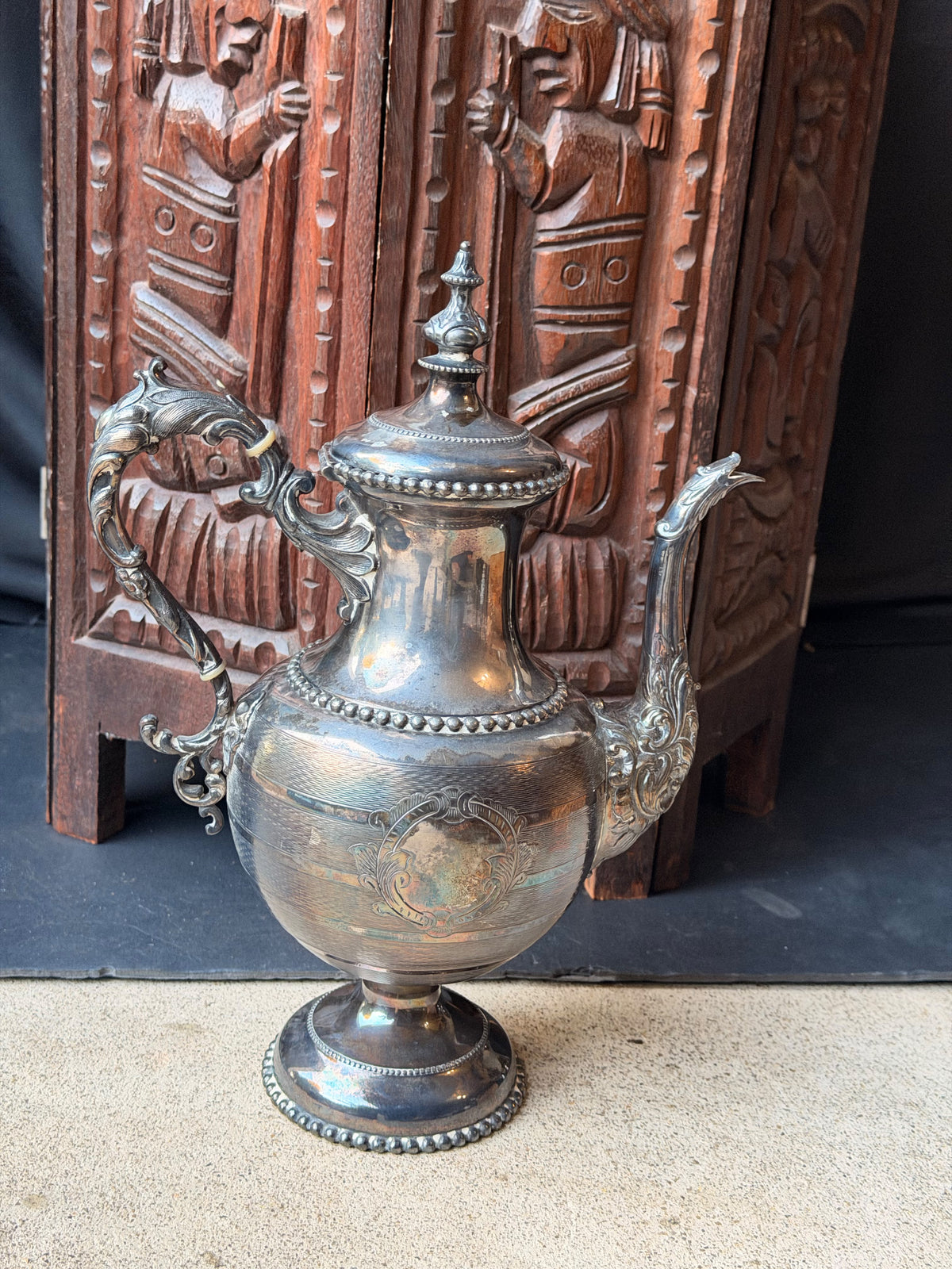 Antique Rogers Smith & Co Hartford Silverplate Coffee Pot No 1835 Engraved 12.5"