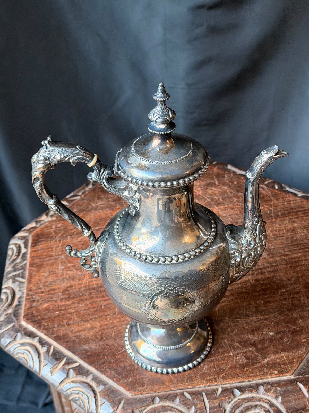 Antique Rogers Smith & Co Hartford Silverplate Coffee Pot No 1835 Engraved 12.5"