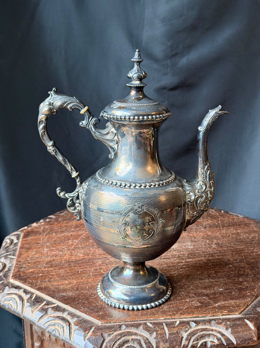Antique Rogers Smith & Co Hartford Silverplate Coffee Pot No 1835 Engraved 12.5"