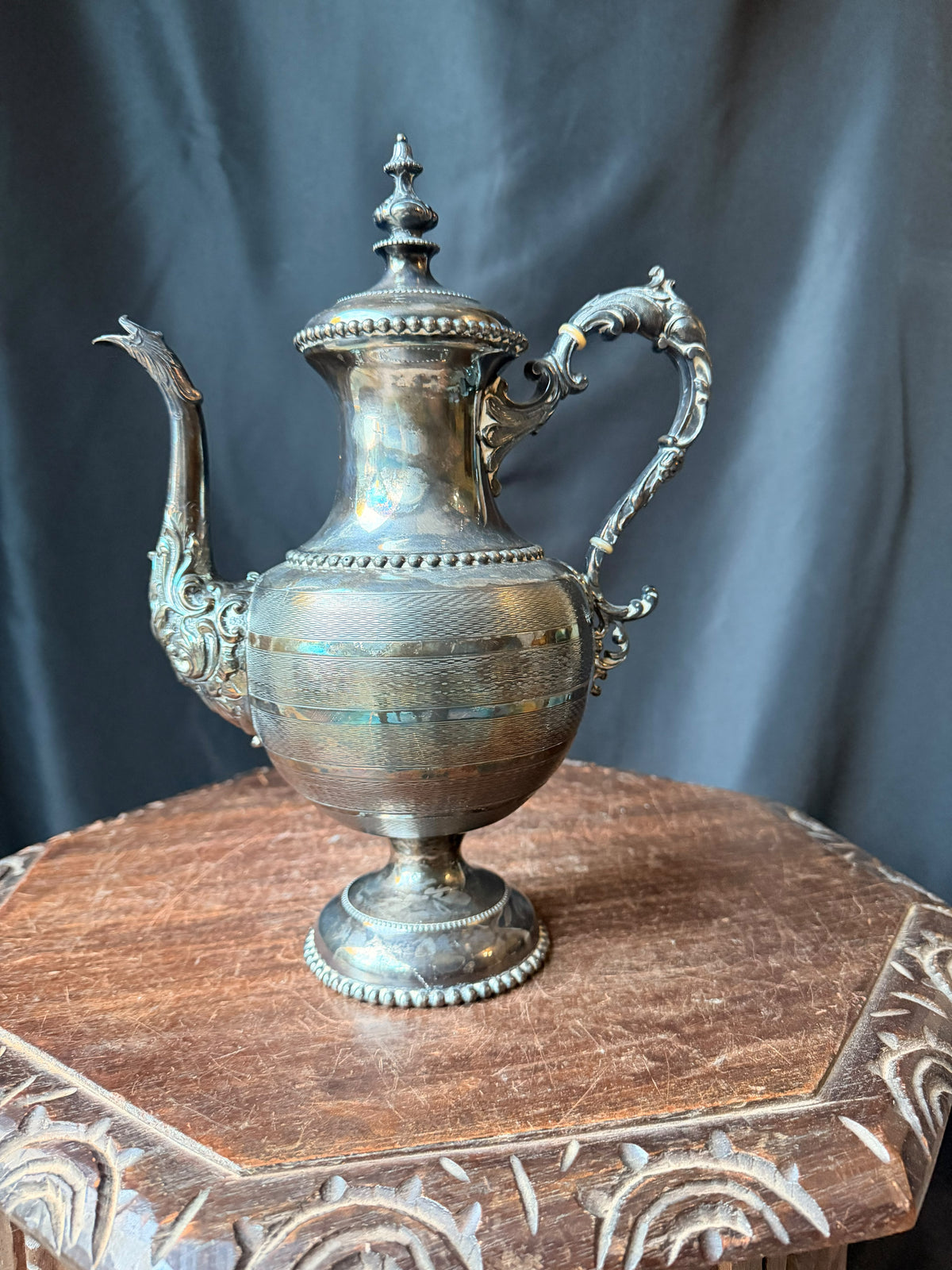Antique Rogers Smith & Co Hartford Silverplate Coffee Pot No 1835 Engraved 12.5"