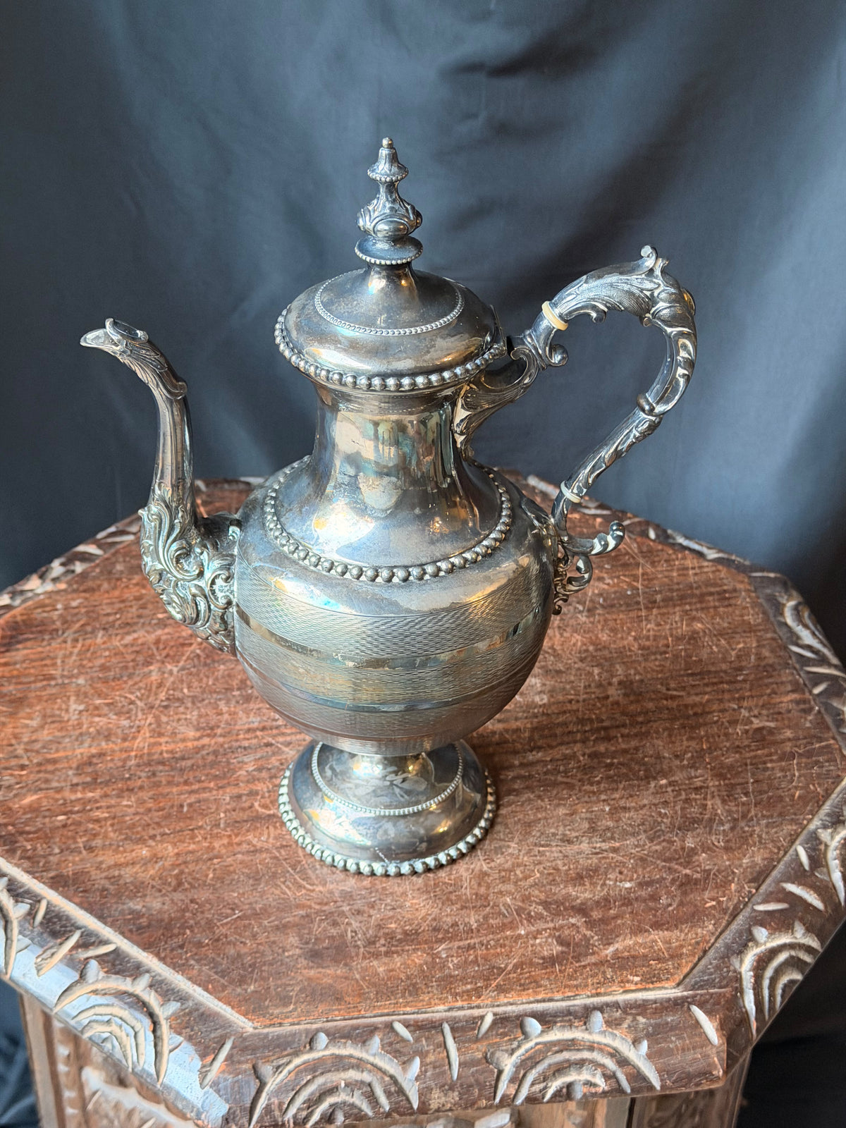 Antique Rogers Smith & Co Hartford Silverplate Coffee Pot No 1835 Engraved 12.5"