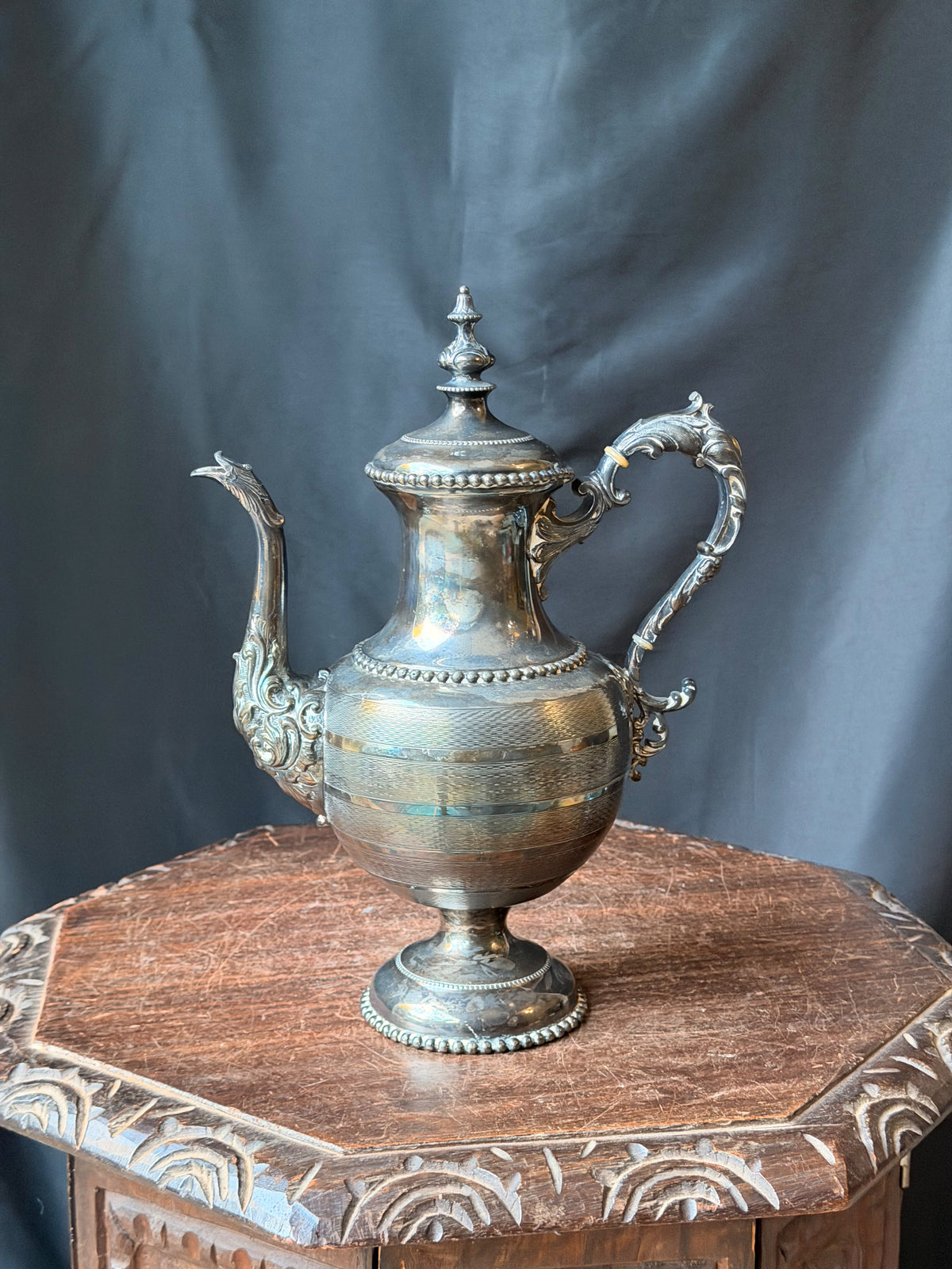 Antique Rogers Smith & Co Hartford Silverplate Coffee Pot No 1835 Engraved 12.5"