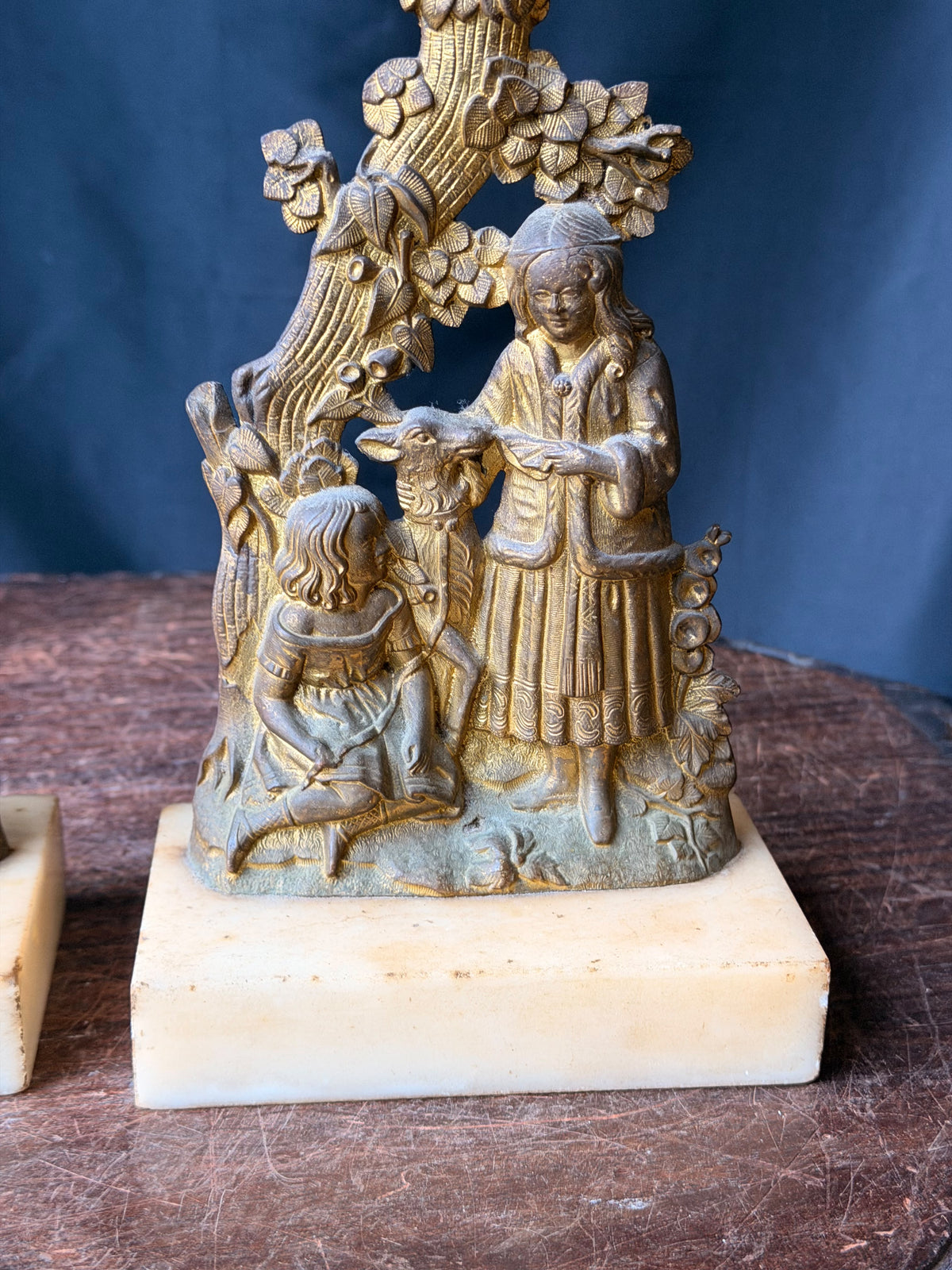 Antique Victorian Pair Gilt Figural Girandole Candlesticks Children Marble 14"
