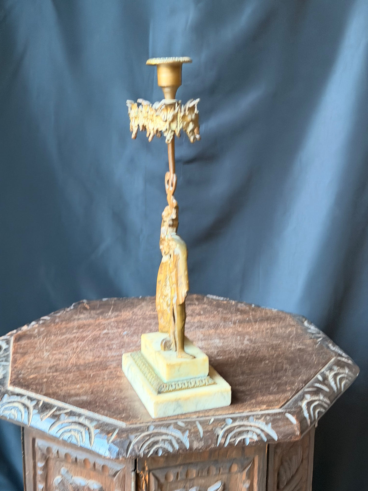 Antique Victorian Gilt Figural Girandole Candlestick Courting Couple Marble 15"