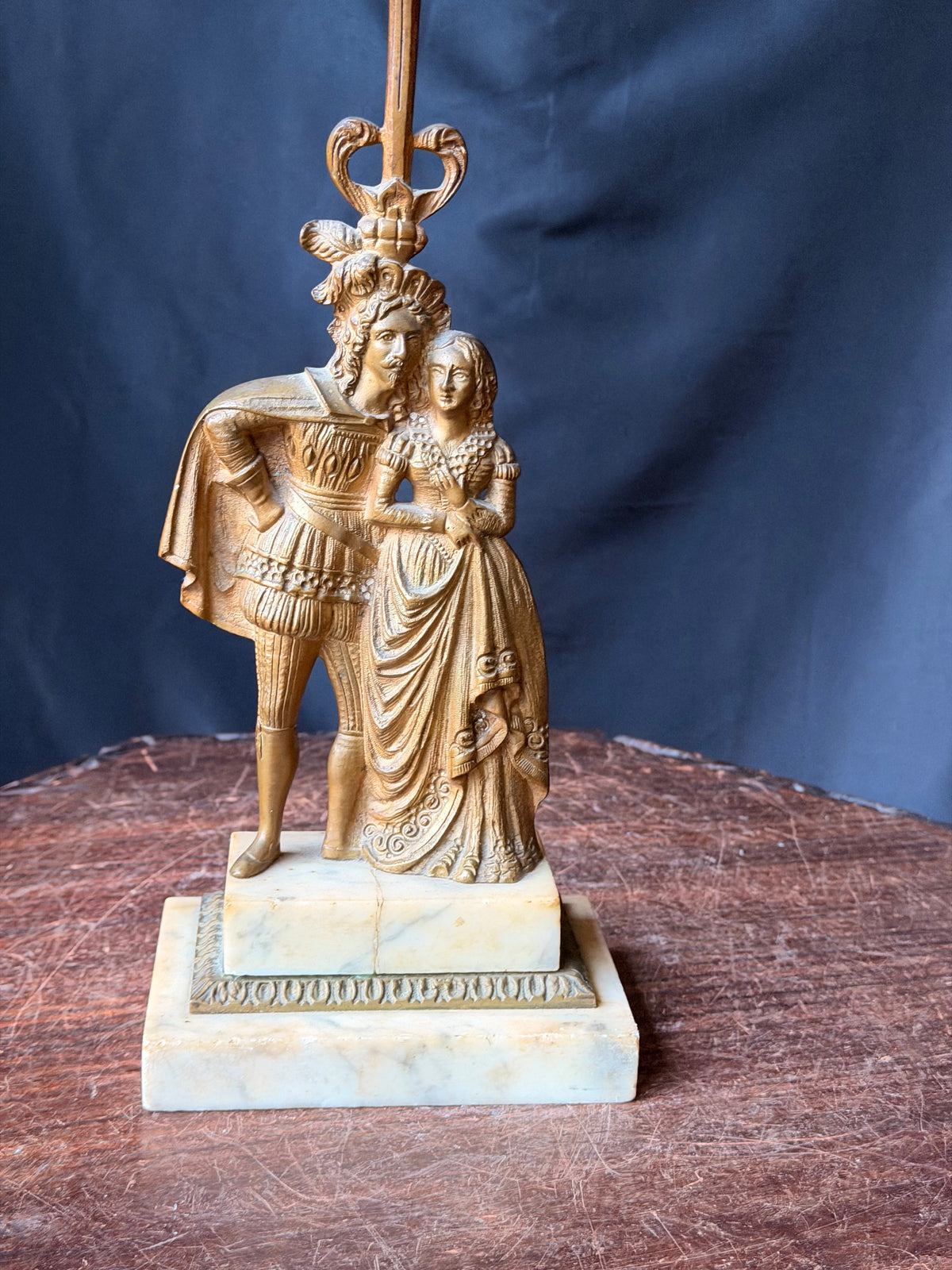 Antique Victorian Gilt Figural Girandole Candlestick Courting Couple Marble 15"