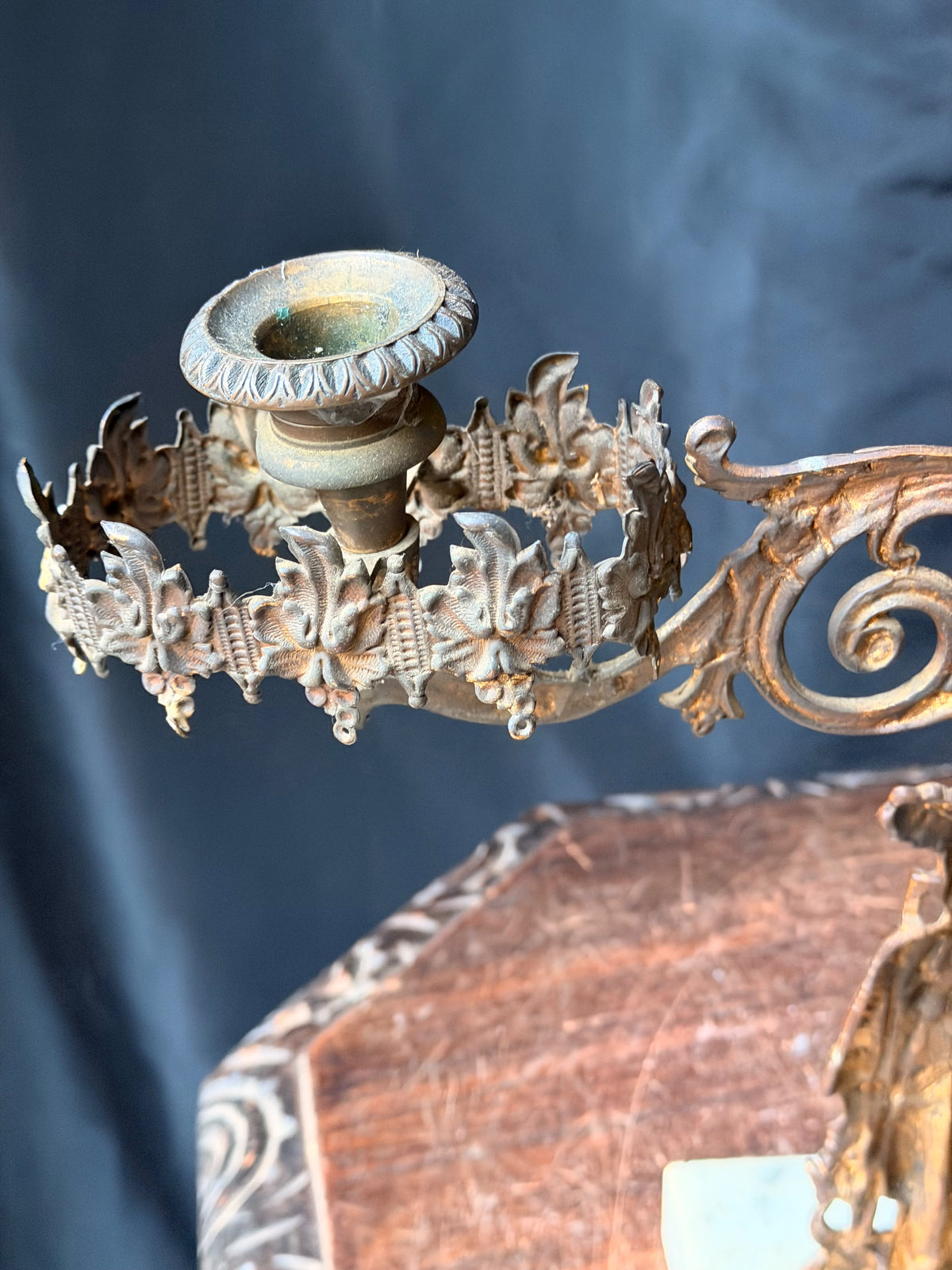 Antique Victorian Gilt Figural 3 Light Girandole Candelabra Marble Base 16.5"
