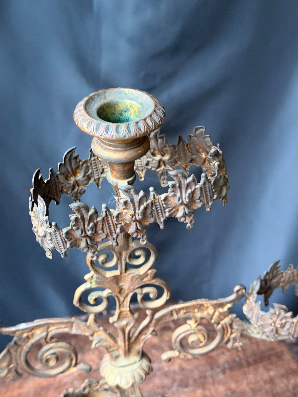 Antique Victorian Gilt Figural 3 Light Girandole Candelabra Marble Base 16.5"
