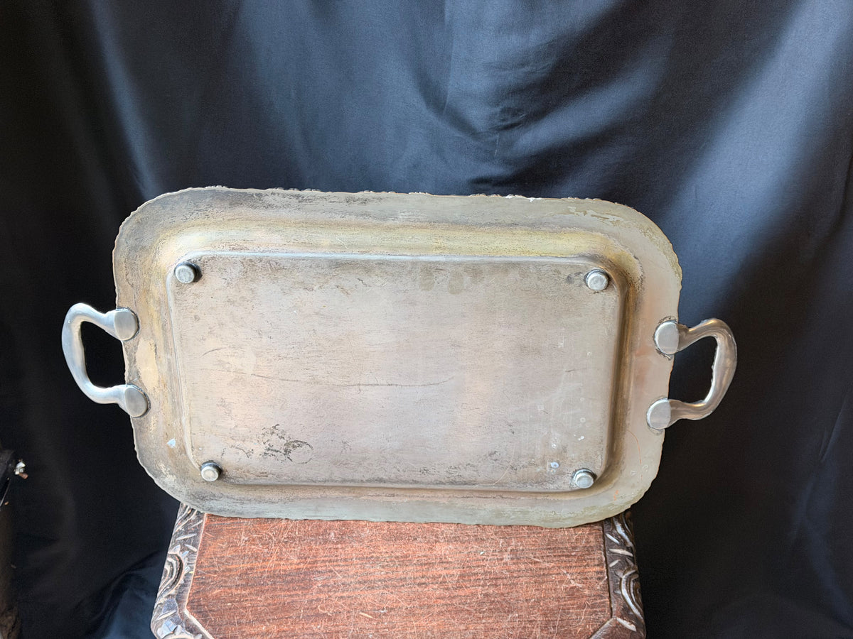 Vintage Crescent Silver on Copper Butler Serving Tray Grapevine Handles 26"