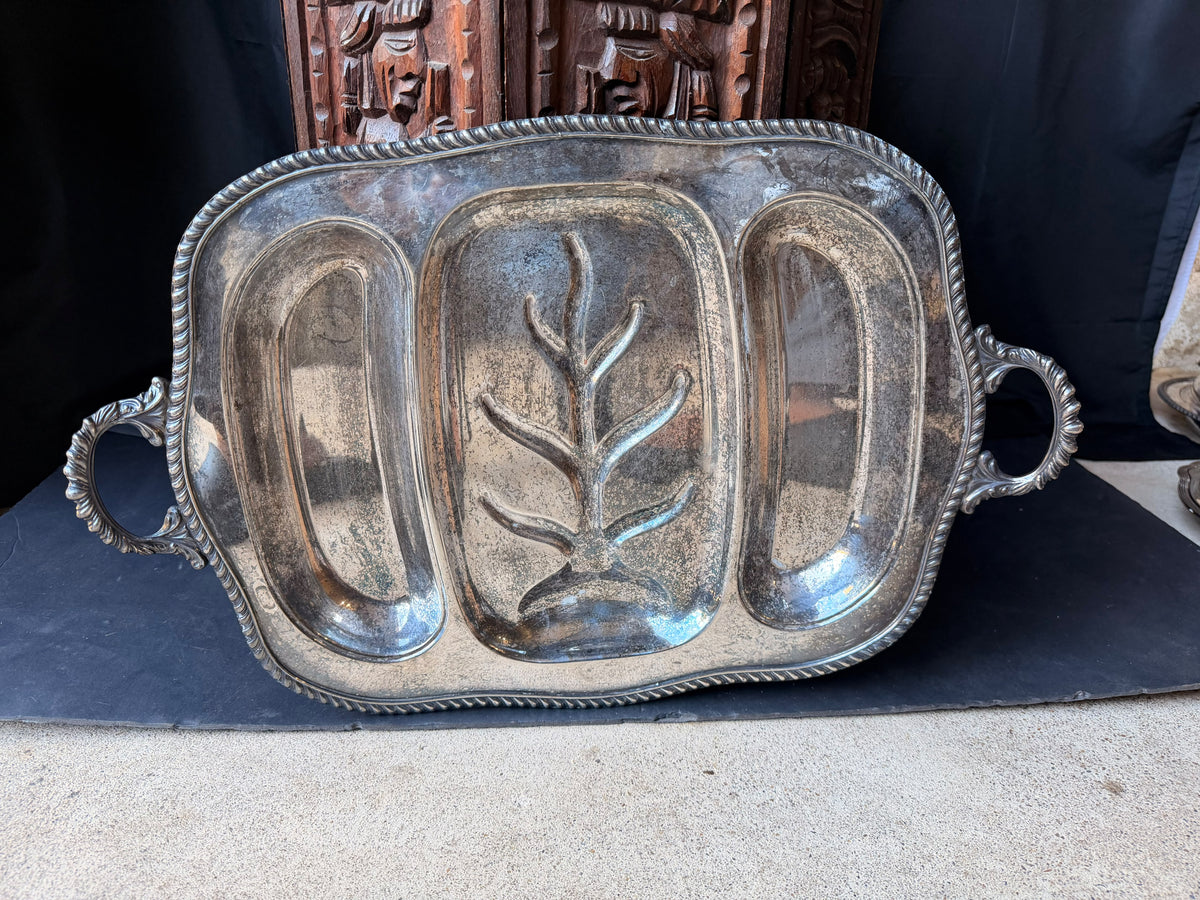 Vintage Portsmouth Silverplate Tree & Well Meat Carving Platter Handles 22"