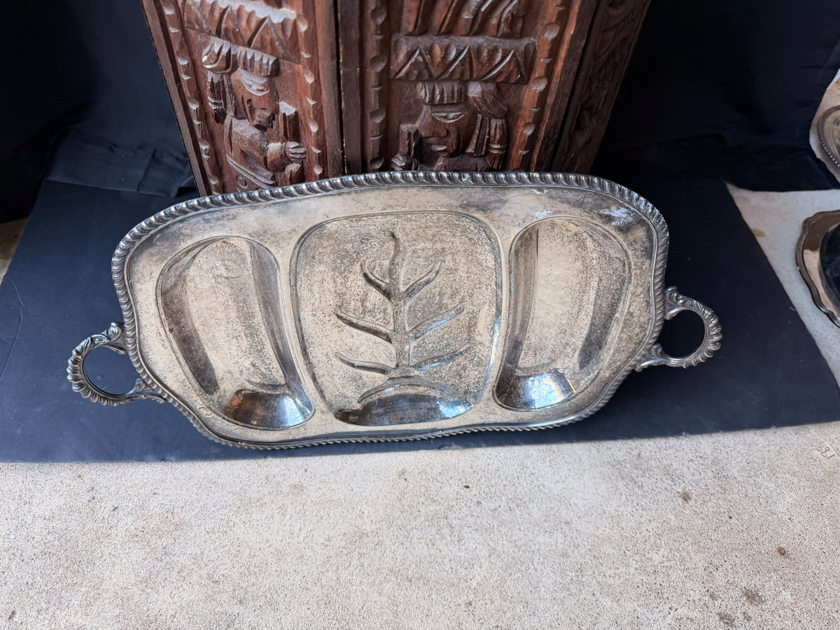 Vintage Portsmouth Silverplate Tree & Well Meat Carving Platter Handles 22"