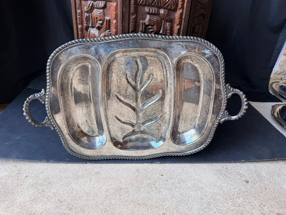 Vintage Portsmouth Silverplate Tree & Well Meat Carving Platter Handles 22"