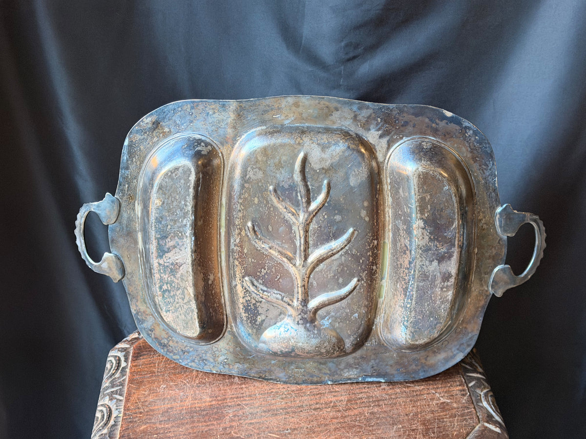 Vintage Portsmouth Silverplate Tree & Well Meat Carving Platter Handles 22"