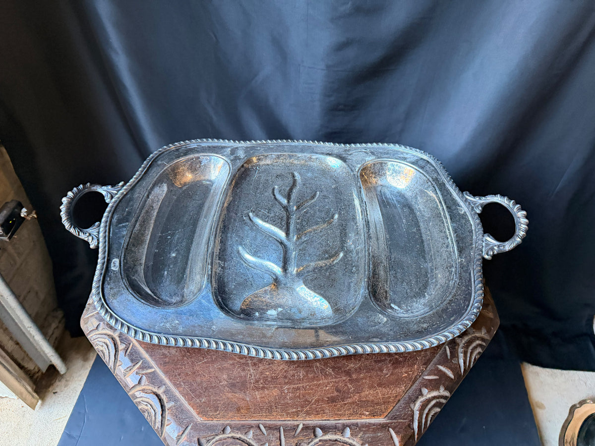 Vintage Portsmouth Silverplate Tree & Well Meat Carving Platter Handles 22"