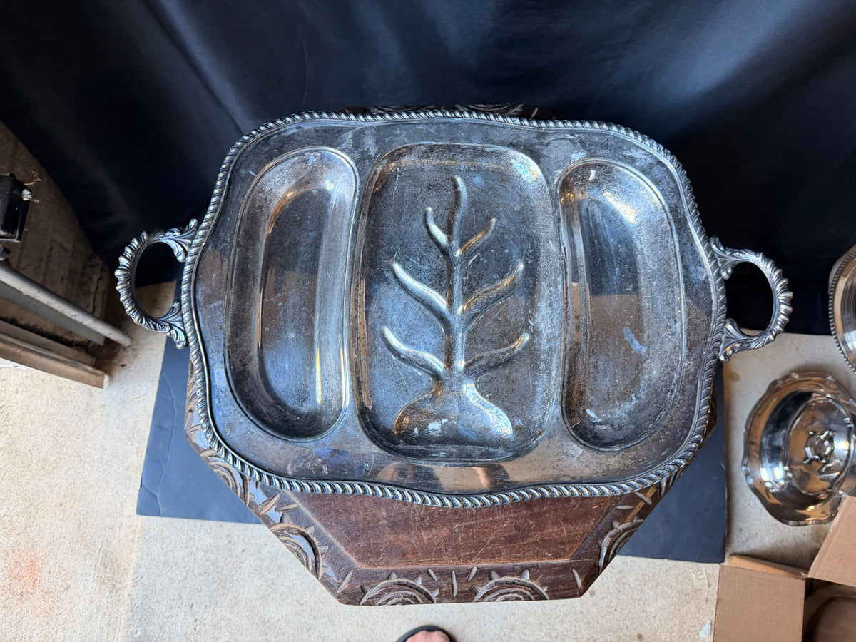 Vintage Portsmouth Silverplate Tree & Well Meat Carving Platter Handles 22"