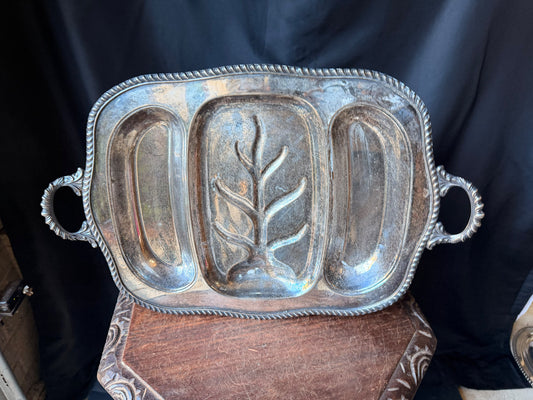 Vintage Portsmouth Silverplate Tree & Well Meat Carving Platter Handles 22"