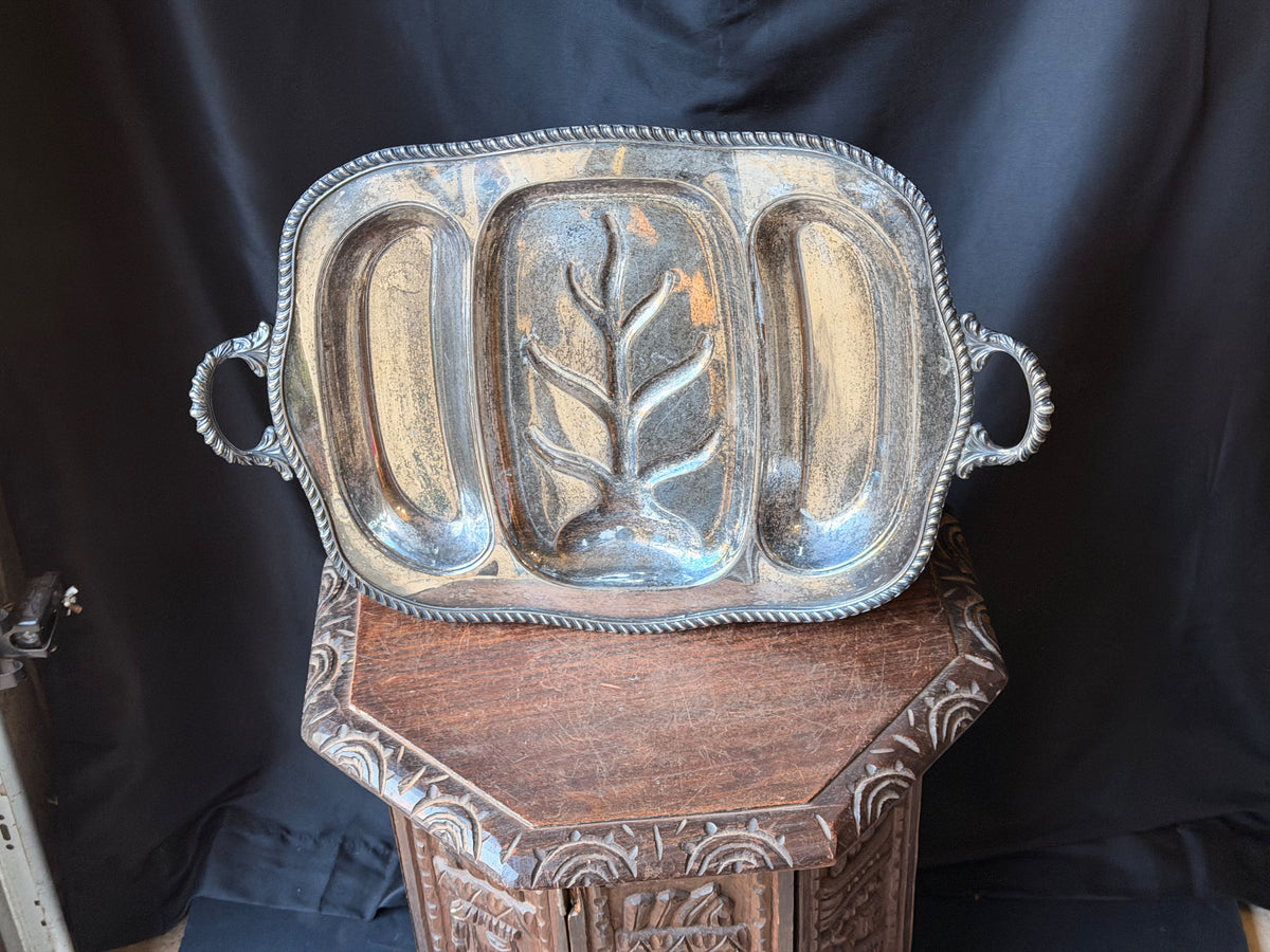 Vintage Portsmouth Silverplate Tree & Well Meat Carving Platter Handles 22"