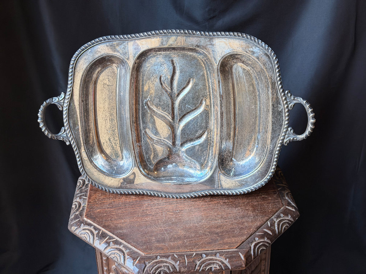 Vintage Portsmouth Silverplate Tree & Well Meat Carving Platter Handles 22"