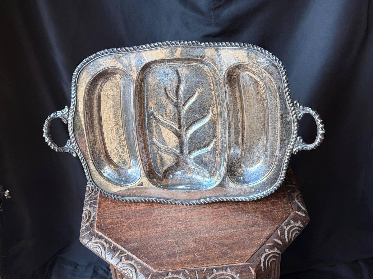 Vintage Portsmouth Silverplate Tree & Well Meat Carving Platter Handles 22"