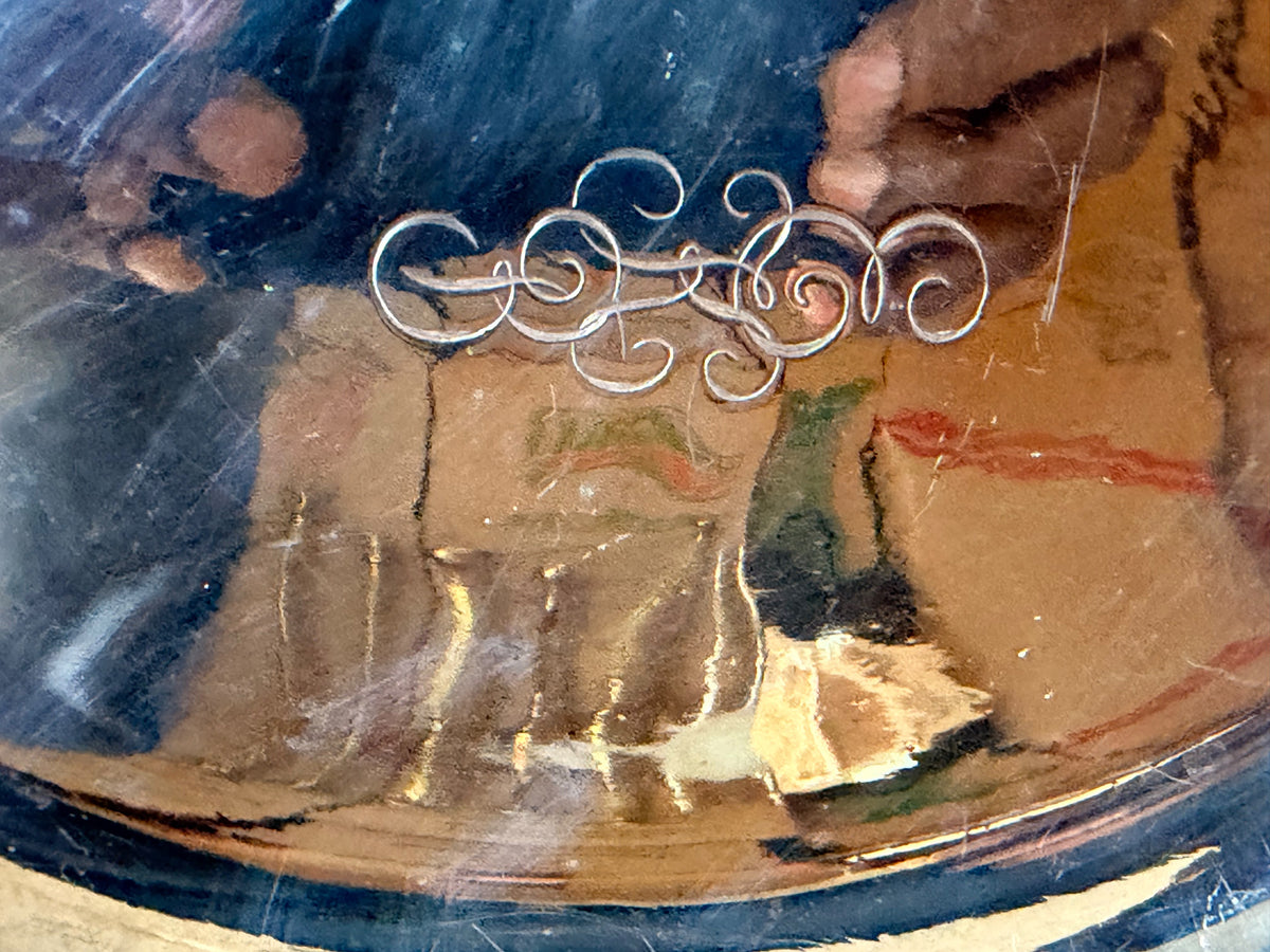 Vintage Silverplate Oval Serving Dish Grapevine Relief Rim Monogram 12"