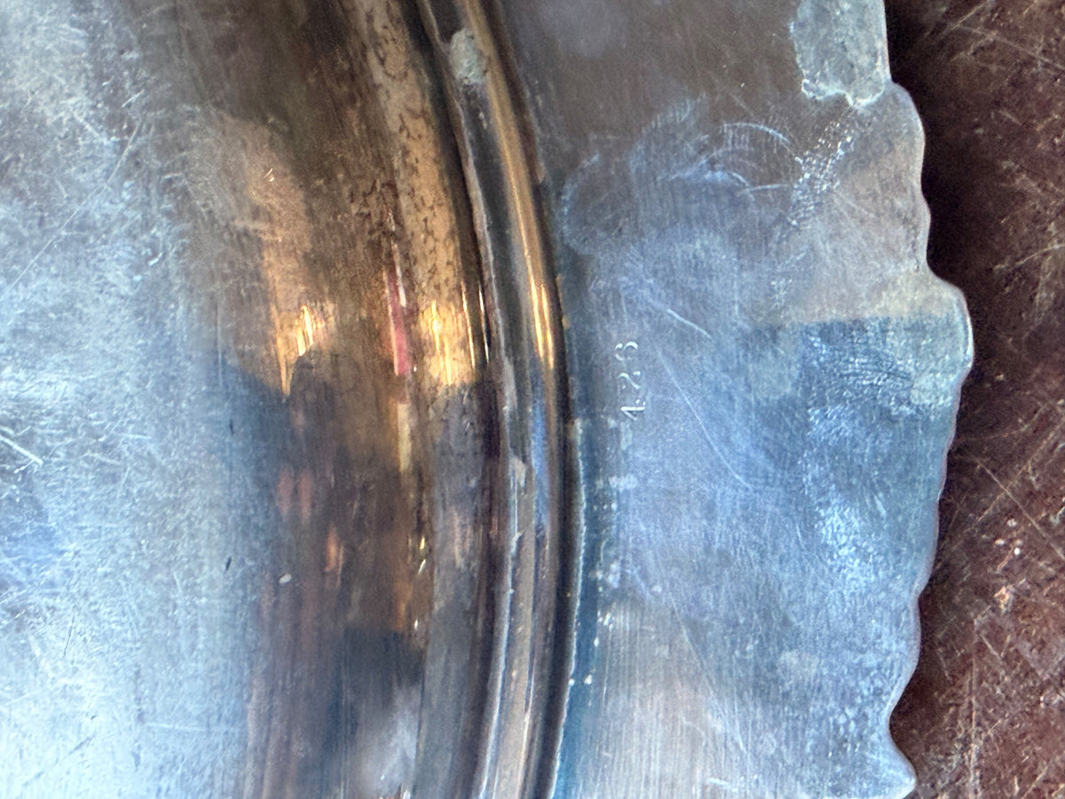 Vintage Silverplate Oval Serving Dish Grapevine Relief Rim Monogram 12"
