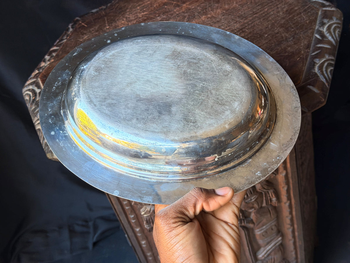 Vintage Silver on Copper Covered Entree Dish Reversible Lid Gadroon Rim 11.5"