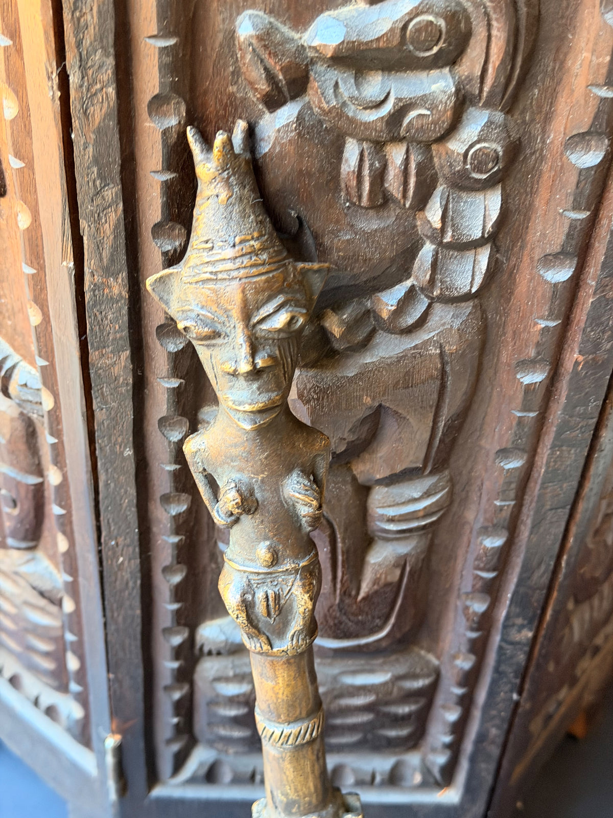 Vintage Fon Dahomey Bronze Ceremonial Knife Female Figure Pierced Blade 17"
