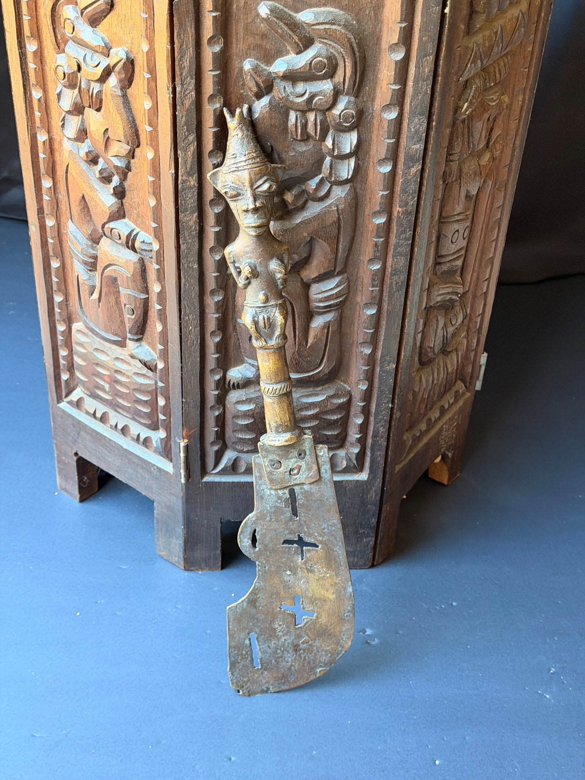 Vintage Fon Dahomey Bronze Ceremonial Knife Female Figure Pierced Blade 17"