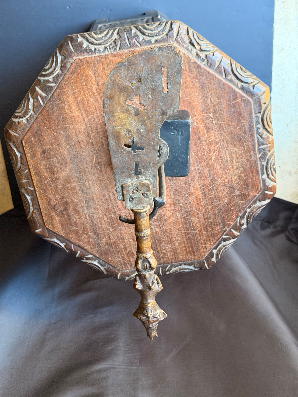 Vintage Fon Dahomey Bronze Ceremonial Knife Female Figure Pierced Blade 17"