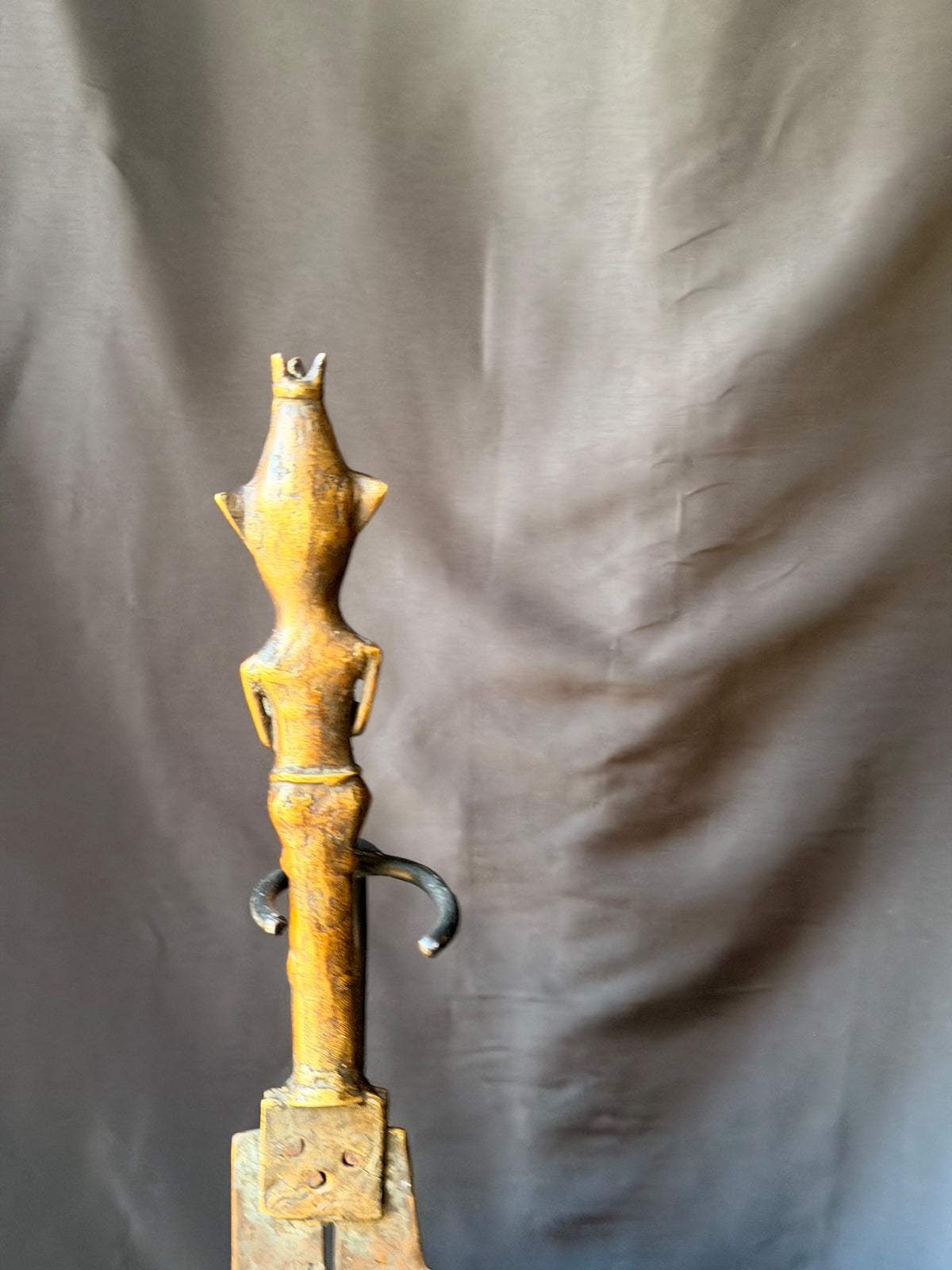 Vintage Fon Dahomey Bronze Ceremonial Knife Female Figure Pierced Blade 17"