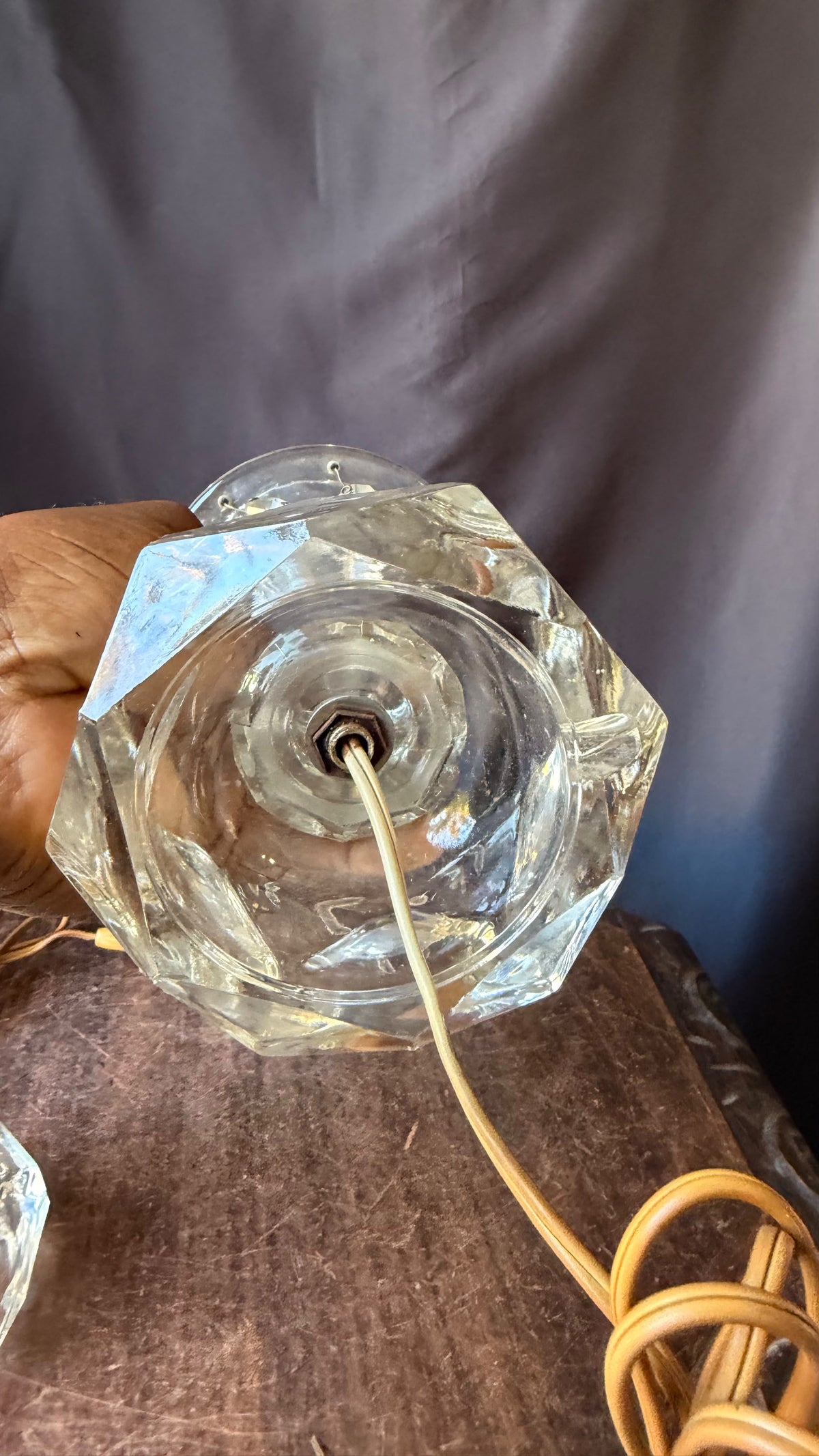 Vintage Pair Clear Glass Boudoir Lamps Hanging Prisms Octagonal Working 9.5"