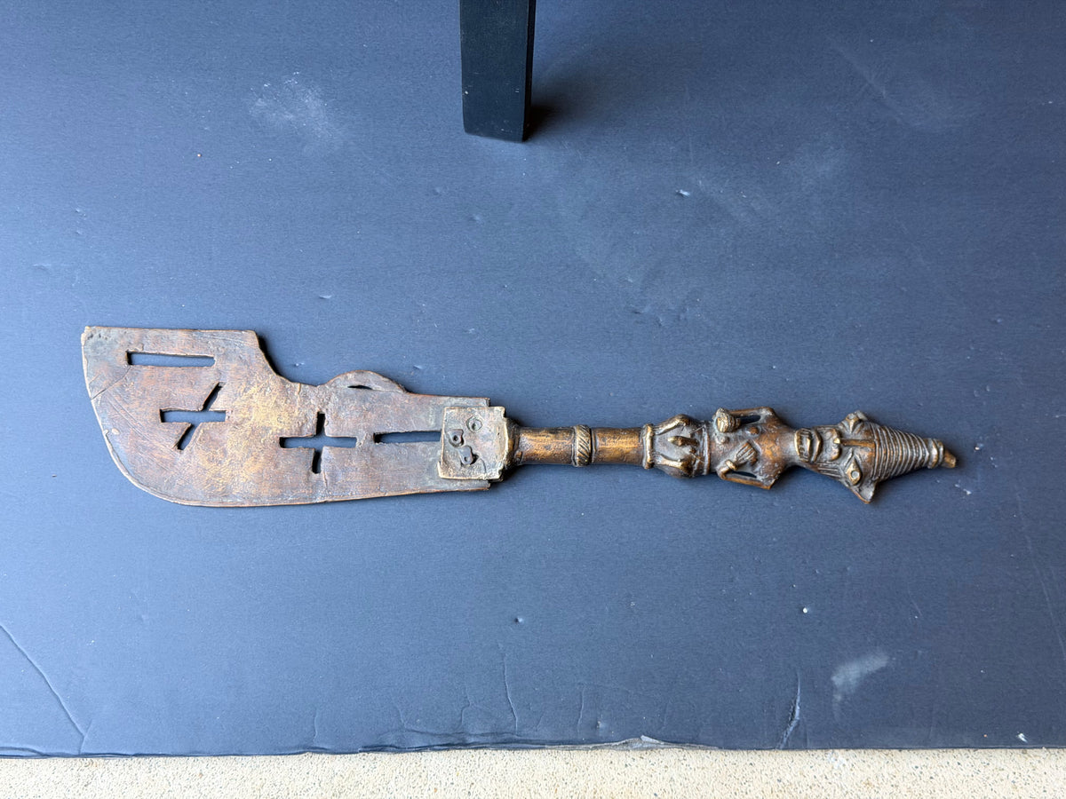 Vintage Yoruba Ogboni Bronze Ceremonial Axe Male Figure Handle Nigeria 18"
