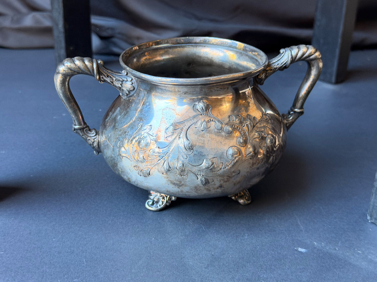 Antique Victorian Barbour Silver Co Quadruple Plate Footed Sugar Bowl 1006