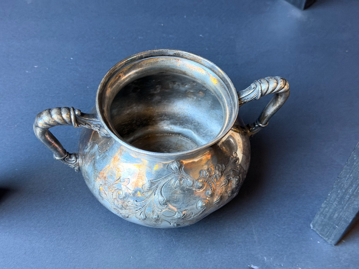 Antique Victorian Barbour Silver Co Quadruple Plate Footed Sugar Bowl 1006